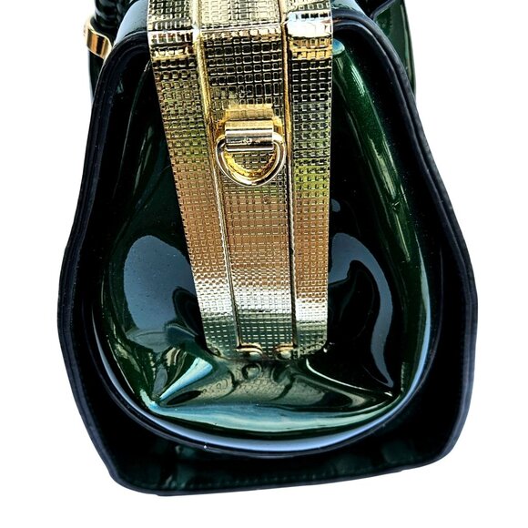 Vintage Y2K Green Plastic Handbag Purse Top Handle Kiss Clasp Vegan - Picture 7 of 14